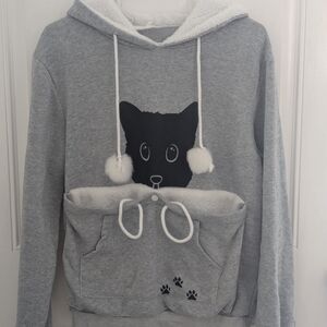 Source Unknown Gray Cat Hoodie with Pouch
